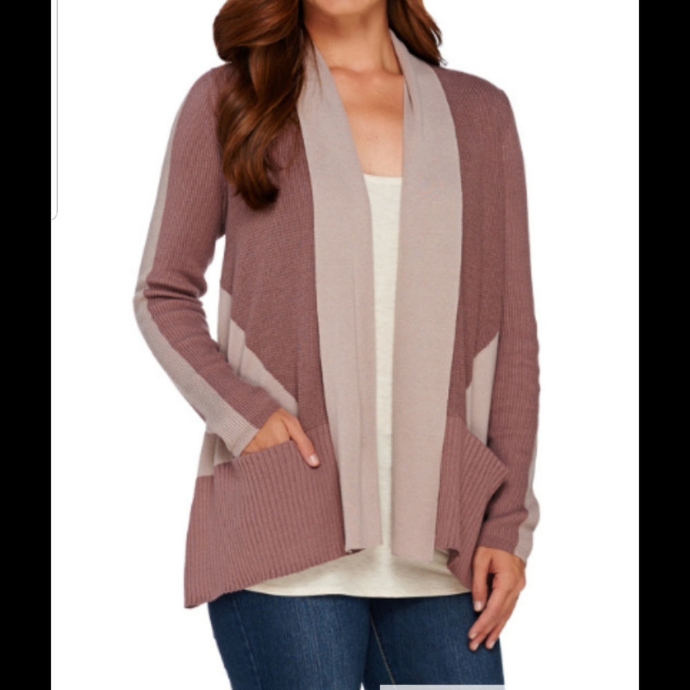 LOGO by Lori Goldstein Open Front Pockets Cardigan